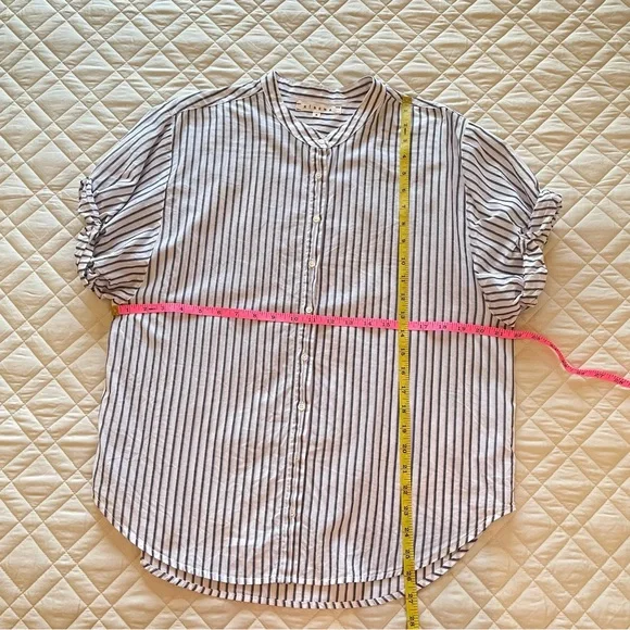 XiRENA White Black Pink Striped Rolled Cuff Short Sleeve Top Medium - Picture 5 of 12